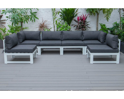 LeisureMod Chelsea 6-Piece Patio Sectional In White Aluminum with Cushions - Black