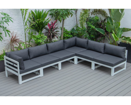 LeisureMod Chelsea 6-Piece Patio Sectional In White Aluminum with Cushions - Black