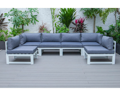 LeisureMod Chelsea 6-Piece Patio Sectional In White Aluminum with Cushions - Blue