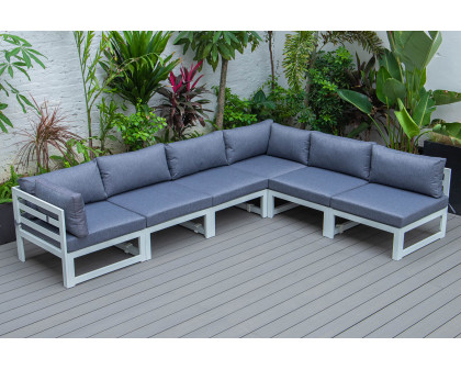 LeisureMod Chelsea 6-Piece Patio Sectional In White Aluminum with Cushions - Blue