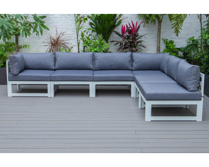 LeisureMod Chelsea 6-Piece Patio Sectional In White Aluminum with Cushions - Blue