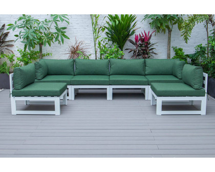 LeisureMod Chelsea 6-Piece Patio Sectional In White Aluminum with Cushions - Green