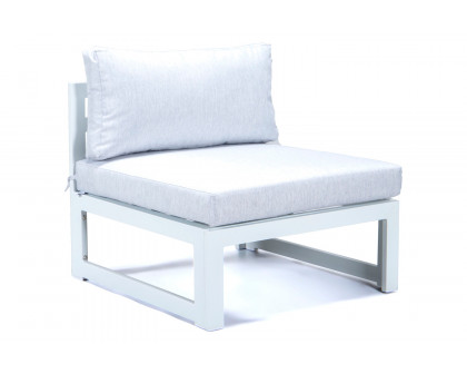 LeisureMod Chelsea 6-Piece Patio Sectional In White Aluminum with Cushions - Light Gray