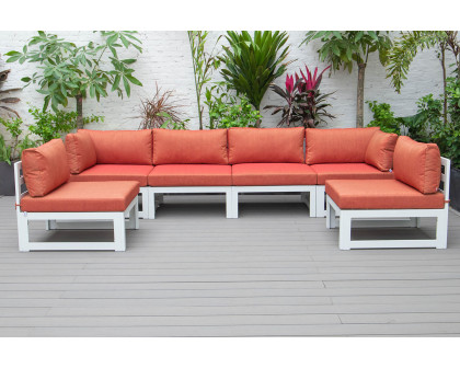 LeisureMod Chelsea 6-Piece Patio Sectional In White Aluminum with Cushions - Orange