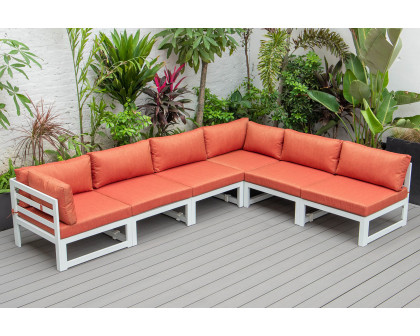 LeisureMod Chelsea 6-Piece Patio Sectional In White Aluminum with Cushions - Orange