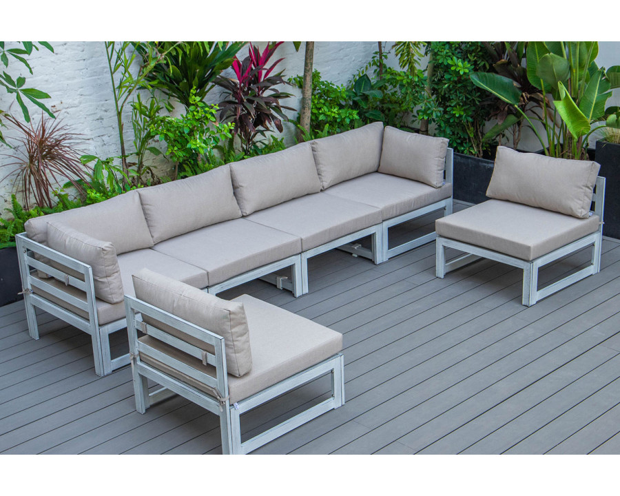 LeisureMod Chelsea 6-Piece Patio Sectional In Weathered Gray Aluminum with Cushions - Beige