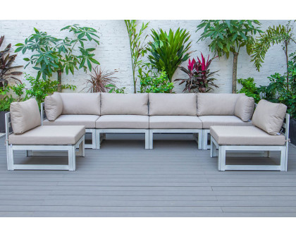 LeisureMod Chelsea 6-Piece Patio Sectional In Weathered Gray Aluminum with Cushions - Beige