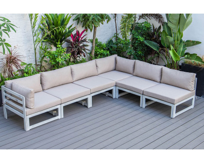 LeisureMod Chelsea 6-Piece Patio Sectional In Weathered Gray Aluminum with Cushions - Beige