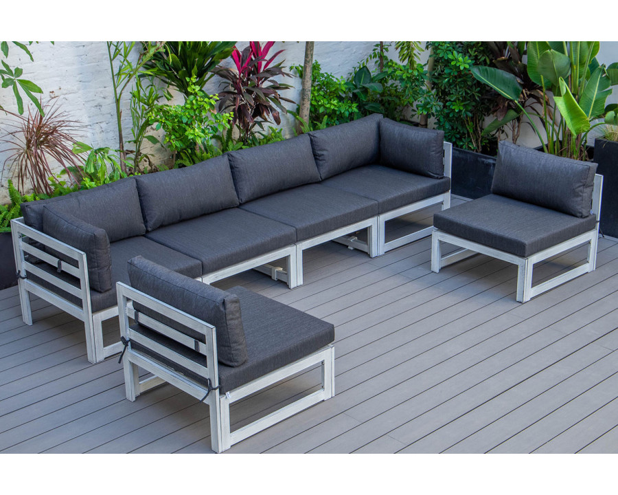 LeisureMod Chelsea 6-Piece Patio Sectional In Weathered Gray Aluminum with Cushions - Black