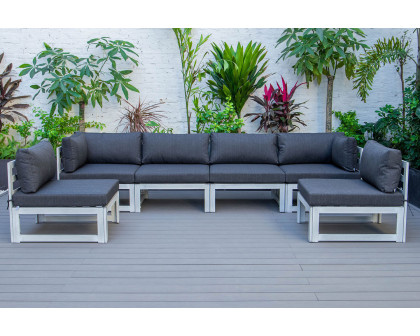 LeisureMod Chelsea 6-Piece Patio Sectional In Weathered Gray Aluminum with Cushions - Black