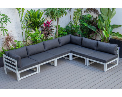 LeisureMod Chelsea 6-Piece Patio Sectional In Weathered Gray Aluminum with Cushions - Black