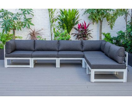 LeisureMod Chelsea 6-Piece Patio Sectional In Weathered Gray Aluminum with Cushions - Black