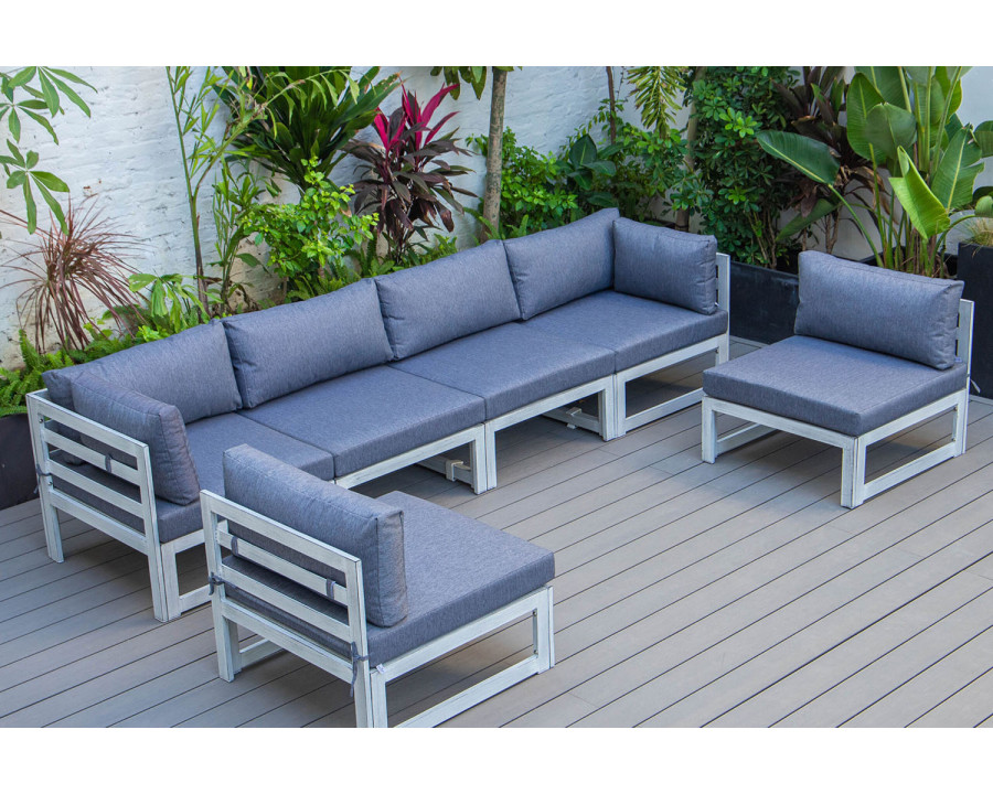 LeisureMod Chelsea 6-Piece Patio Sectional In Weathered Gray Aluminum with Cushions - Blue