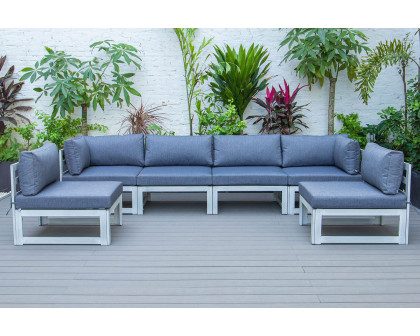 LeisureMod Chelsea 6-Piece Patio Sectional In Weathered Gray Aluminum with Cushions - Blue