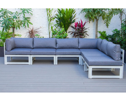 LeisureMod Chelsea 6-Piece Patio Sectional In Weathered Gray Aluminum with Cushions - Blue