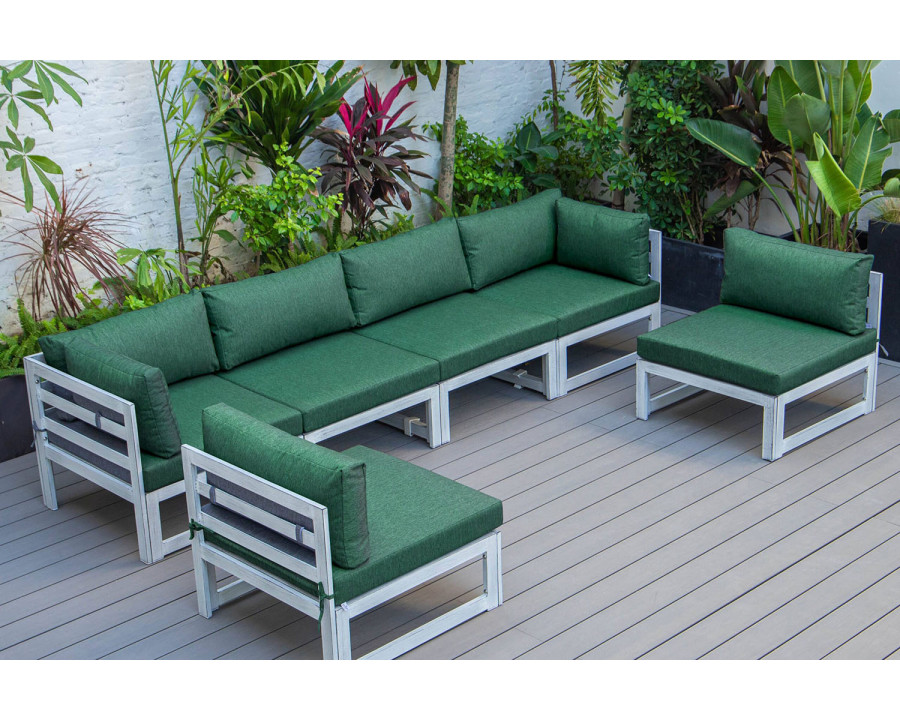 LeisureMod Chelsea 6-Piece Patio Sectional In Weathered Gray Aluminum with Cushions - Green