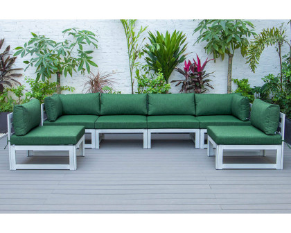 LeisureMod Chelsea 6-Piece Patio Sectional In Weathered Gray Aluminum with Cushions - Green