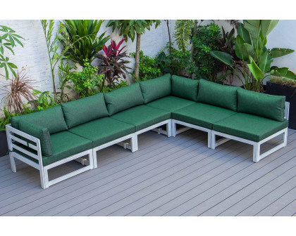 LeisureMod Chelsea 6-Piece Patio Sectional In Weathered Gray Aluminum with Cushions - Green