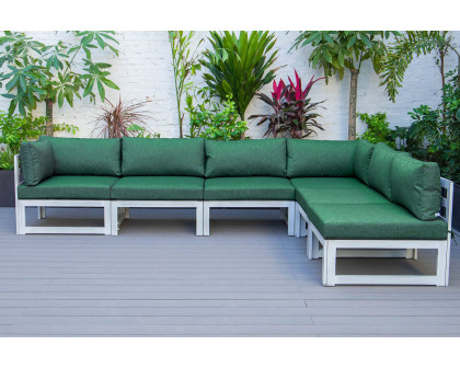 LeisureMod Chelsea 6-Piece Patio Sectional In Weathered Gray Aluminum with Cushions - Green