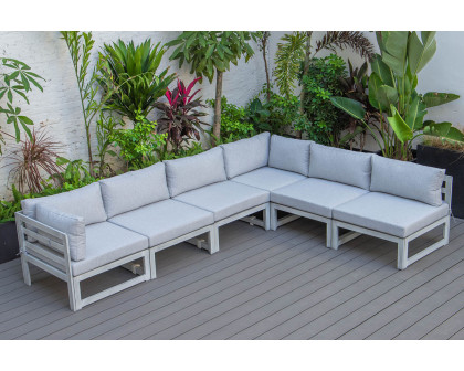 LeisureMod Chelsea 6-Piece Patio Sectional In Weathered Gray Aluminum with Cushions - Light Gray