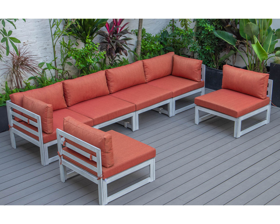 LeisureMod Chelsea 6-Piece Patio Sectional In Weathered Gray Aluminum with Cushions - Orange