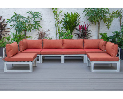 LeisureMod Chelsea 6-Piece Patio Sectional In Weathered Gray Aluminum with Cushions - Orange