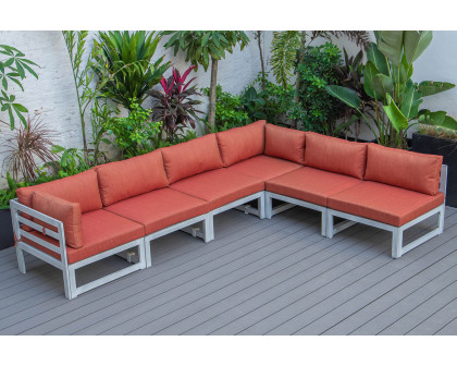 LeisureMod Chelsea 6-Piece Patio Sectional In Weathered Gray Aluminum with Cushions - Orange