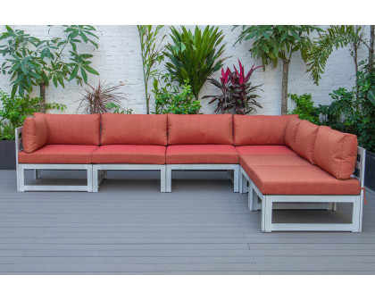 LeisureMod Chelsea 6-Piece Patio Sectional In Weathered Gray Aluminum with Cushions - Orange