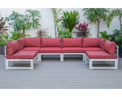 LeisureMod Chelsea 6-Piece Patio Sectional In Weathered Gray Aluminum with Cushions - Red