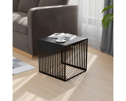 LeisureMod Cisco Modern Square Steel Side Table With Powder Coated Finish - Black