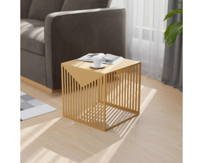 LeisureMod Cisco Modern Square Steel Side Table With Powder Coated Finish - Gold