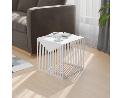 LeisureMod Cisco Modern Square Steel Side Table With Powder Coated Finish - White