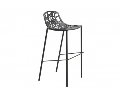 LeisureMod Devon Modern Aluminum Outdoor Bar Stool with Powder Coated Frame and Footrest