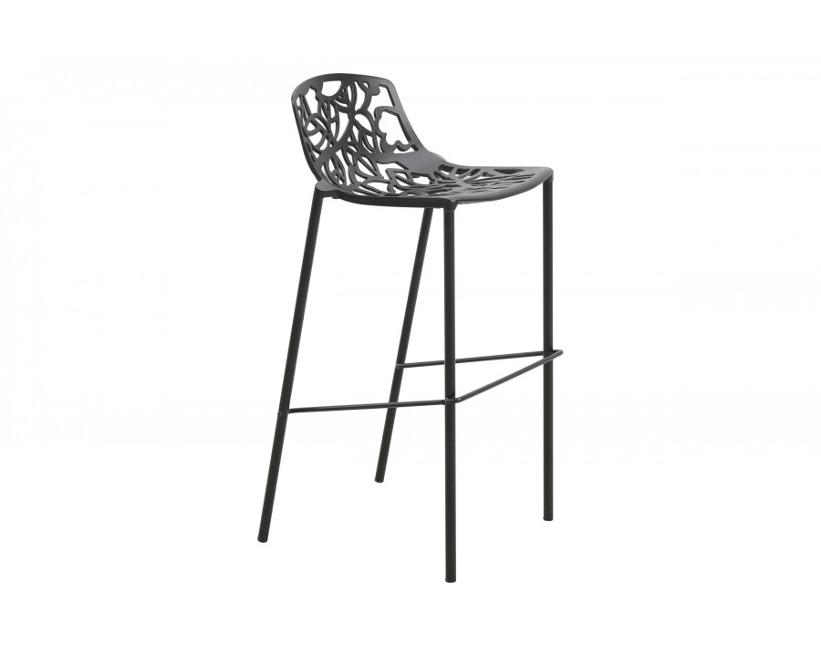 LeisureMod Devon Modern Aluminum Outdoor Bar Stool with Powder Coated Frame and Footrest - Black