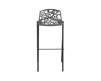 LeisureMod Devon Modern Aluminum Outdoor Bar Stool with Powder Coated Frame and Footrest - Black