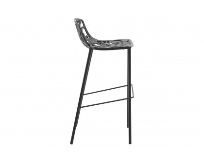 LeisureMod Devon Modern Aluminum Outdoor Bar Stool with Powder Coated Frame and Footrest - Black