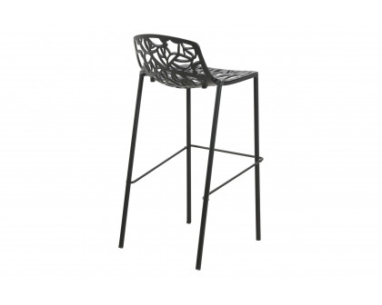 LeisureMod Devon Modern Aluminum Outdoor Bar Stool with Powder Coated Frame and Footrest - Black