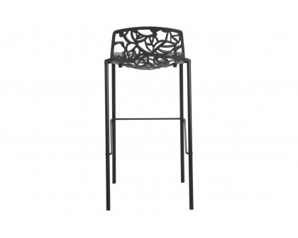 LeisureMod Devon Modern Aluminum Outdoor Bar Stool with Powder Coated Frame and Footrest - Black