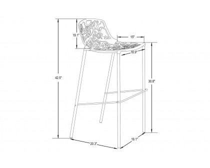 LeisureMod Devon Modern Aluminum Outdoor Bar Stool with Powder Coated Frame and Footrest - Black