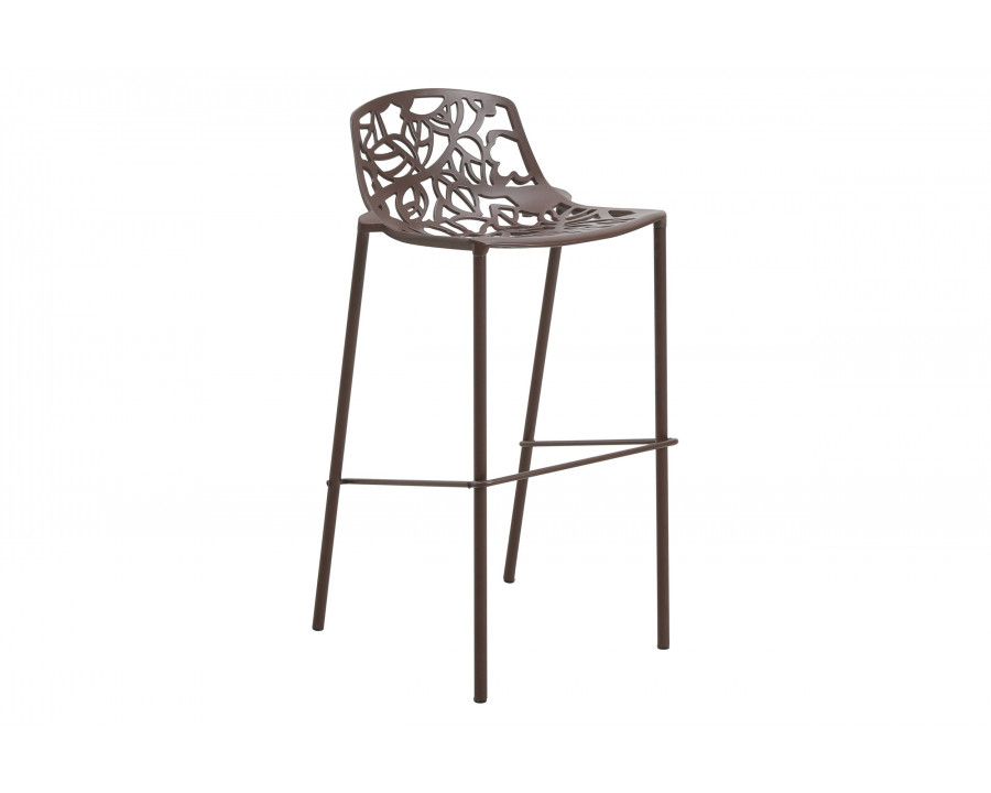 LeisureMod Devon Modern Aluminum Outdoor Bar Stool with Powder Coated Frame and Footrest