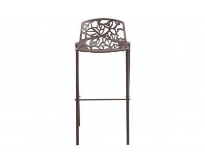 LeisureMod Devon Modern Aluminum Outdoor Bar Stool with Powder Coated Frame and Footrest - Brown