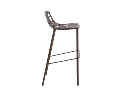 LeisureMod Devon Modern Aluminum Outdoor Bar Stool with Powder Coated Frame and Footrest - Brown