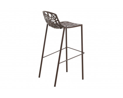 LeisureMod Devon Modern Aluminum Outdoor Bar Stool with Powder Coated Frame and Footrest - Brown