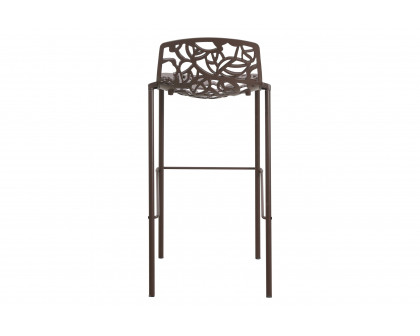 LeisureMod Devon Modern Aluminum Outdoor Bar Stool with Powder Coated Frame and Footrest - Brown