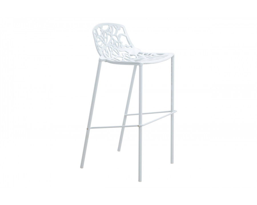 LeisureMod Devon Modern Aluminum Outdoor Bar Stool with Powder Coated Frame and Footrest - White