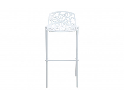 LeisureMod Devon Modern Aluminum Outdoor Bar Stool with Powder Coated Frame and Footrest - White