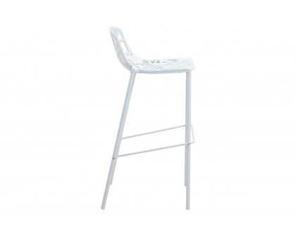 LeisureMod Devon Modern Aluminum Outdoor Bar Stool with Powder Coated Frame and Footrest - White