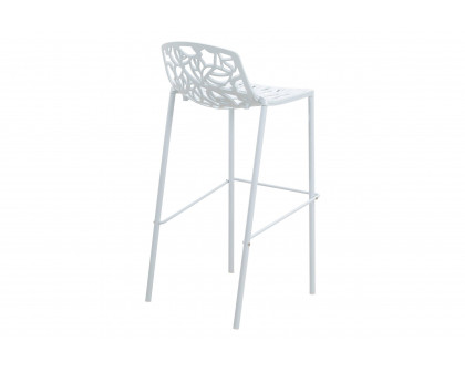 LeisureMod Devon Modern Aluminum Outdoor Bar Stool with Powder Coated Frame and Footrest - White