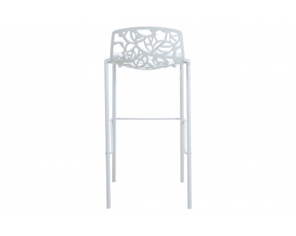 LeisureMod Devon Modern Aluminum Outdoor Bar Stool with Powder Coated Frame and Footrest - White