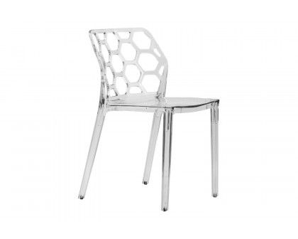 LeisureMod Dynamic Modern Honeycomb Design Dining Side Chair - Clear